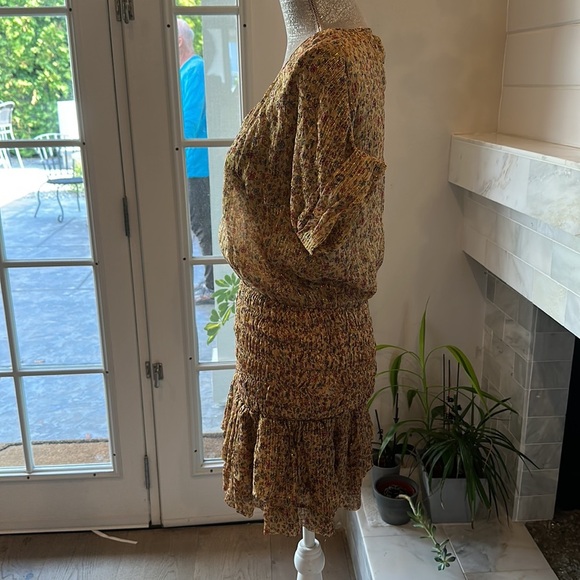 Mes Demoiselles Ambroisie Gold Lurex Floral Print Ruffled Hem Minidress Size 4 - Picture 8 of 14